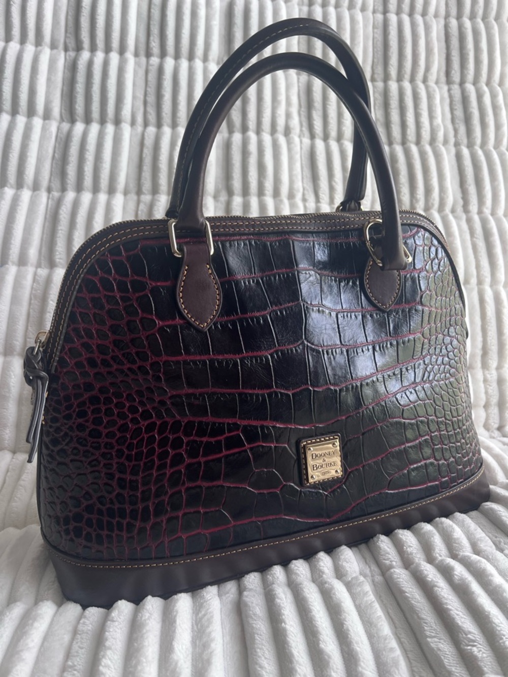 Dooney & Bourke Croc-Embossed Satchel with Gold Accents